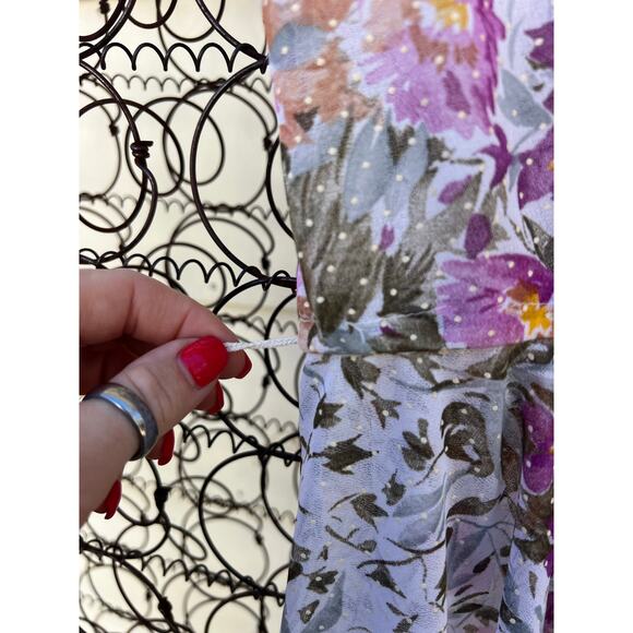 Vintage 80s Whimsy Sheer Floral Swiss Dot Wrap Front Dress - Picture 3 of 9